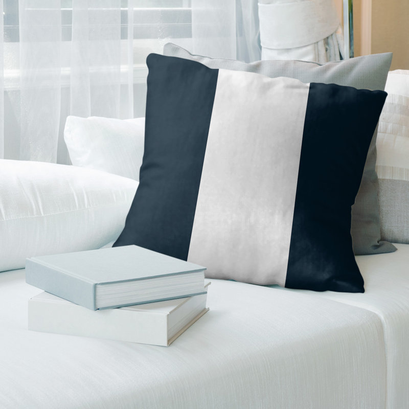 Housse de coussin, Bleu marine/blanc, 16 po x 16 po, Faux lin