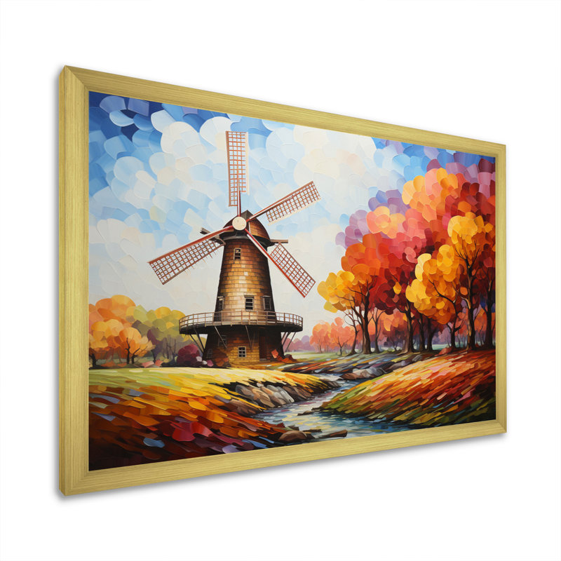 Mill Wind Harmonic Rotation, reproduction d'art sur toile, H 12 po x l 20 po x P 1 po, Cadre doré à une seule photo