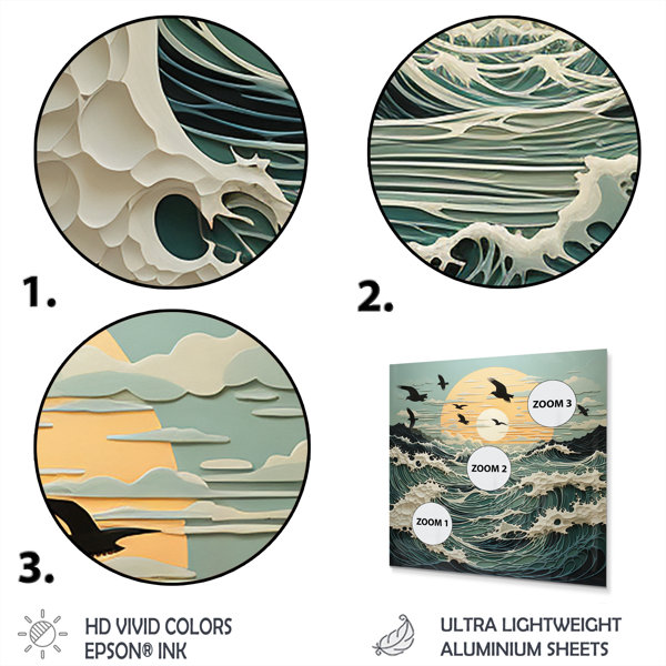 Dovecove Beach Seagulls In Flight Over Sea - Animals Metal Wall Art ...