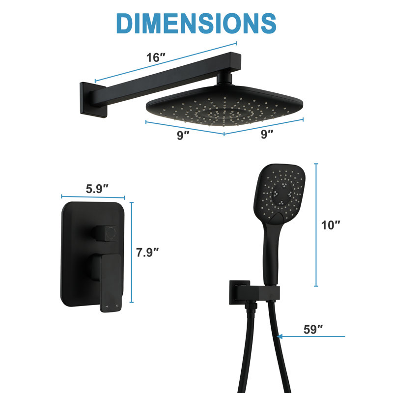 9" Wall Mounted Complete Shower System With 3 Spray Handheld Shower