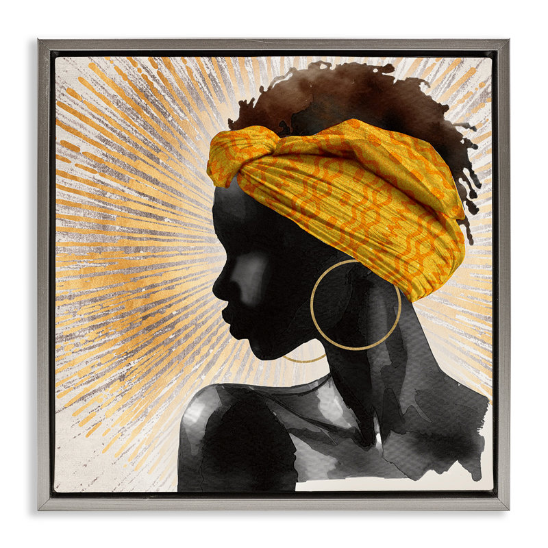 Golden Sunburst Profile avec cadre flottant Headwrap, design par CAD Designs, H 18 po x l 18 po, Cadre flottant gris lustré