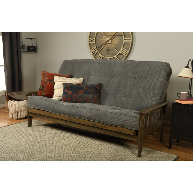 Stratford Queen 87'' Upholstered Futon And Mattress, Marmont Thunder Polyester