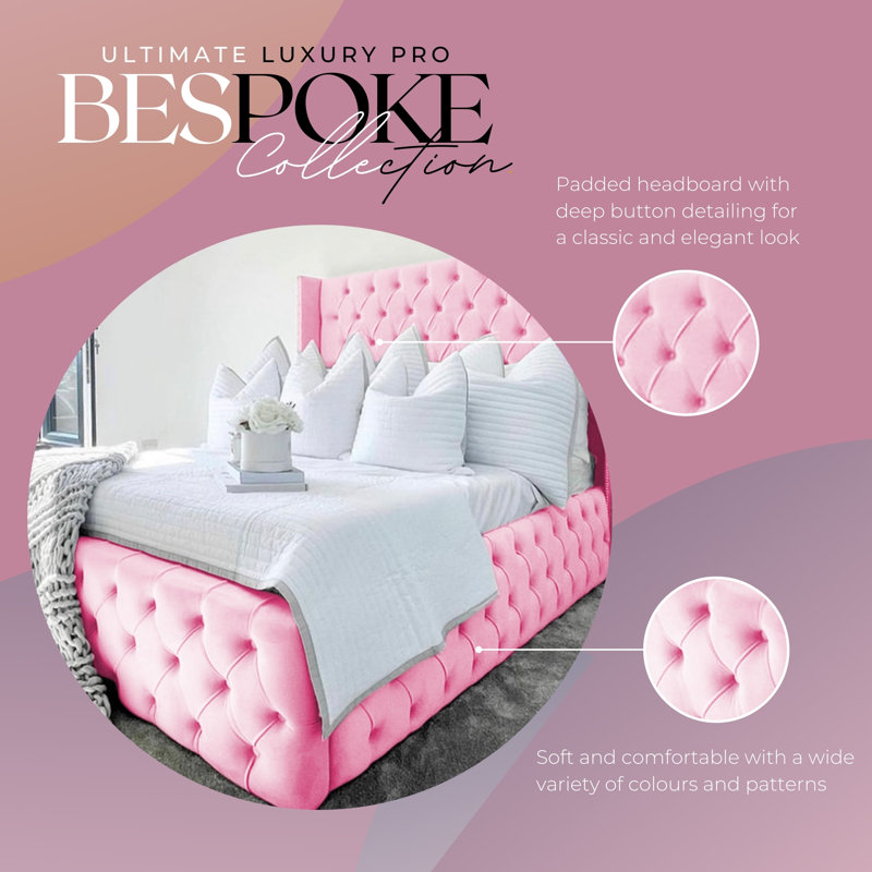 Ericka Chesterfield Ottoman Storage Bed - Deep Button-Tufted Velvet Upholstered Bed Frame, Single (3'), Pink