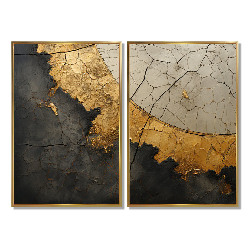 Art mural moderne noir orné de poteries - beige, H 36 po x l 48 po, Impression encadrée flottante, Doré