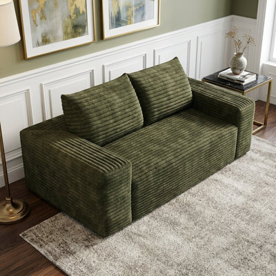 Canapé en velours côtelé de 63 po de largeur, canapé 2 places profond avec dossier ergonomique et accoudoirs larges, canapé de plancher rembourré en mousse confortable pour le salon, la chambre à coucher et les petits espaces