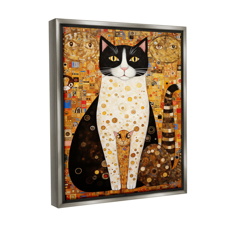 "Mosaic Style Cats Pattern" par RB sur toile, H 31 po x l 25 po, Cadre flottant gris lustré