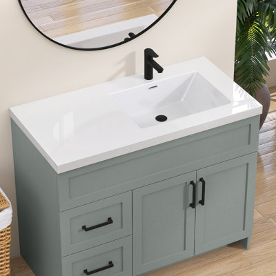 42 In. W X 22 In. D Solid Surface Cultured Marble White Single Right Offset Sink Bath Vanity Top Basin Countertop
