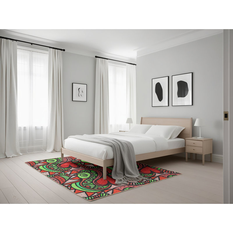 Abstract Red/Green Area Rug, Rectangle 5' x 7'