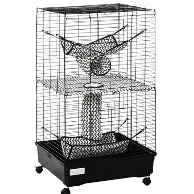 Cage noire de 107 cm pour furets avec roues et freins - Offre de multiples possibilités de divertissement et de plaisir pour vos animaux de compagnie. Freins métalliques pour la sécurité de vos animaux.