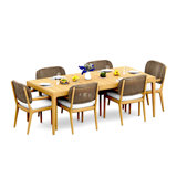 8 Seats 9 Pcs Grade-A Teak Wood Dining Set: 84" Amilo Rectangle Table And 8 Akyee Arm Chairs #11AK3008