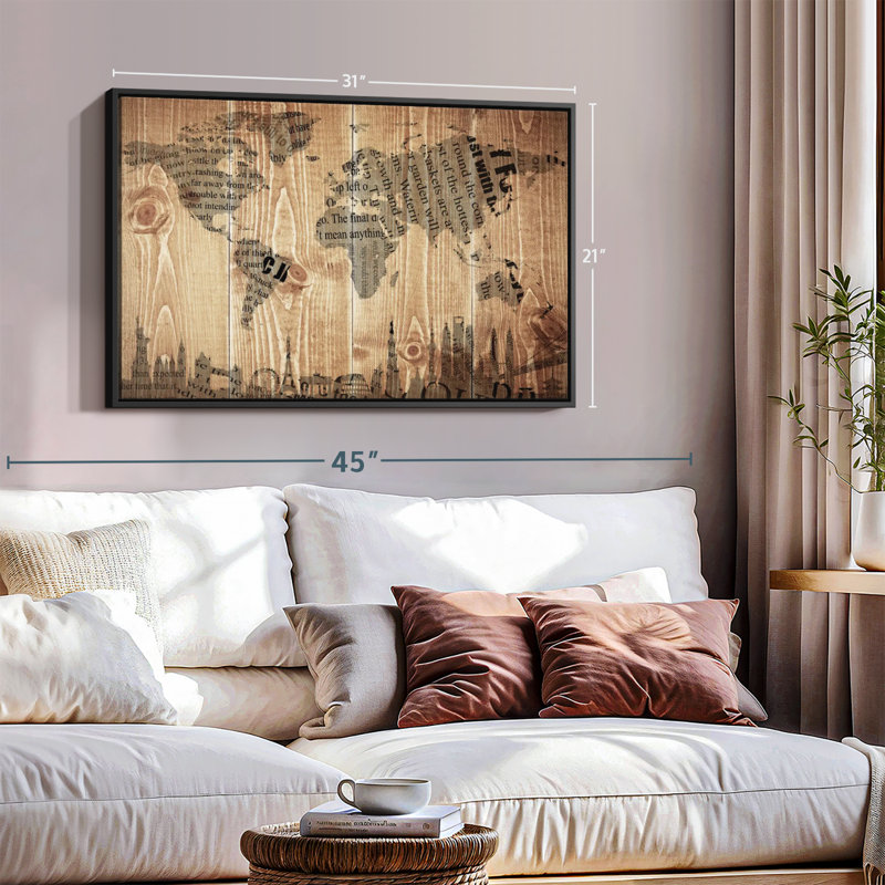 " Newspaper Landmark World Map Canvas Print ", 21" H x 31" W