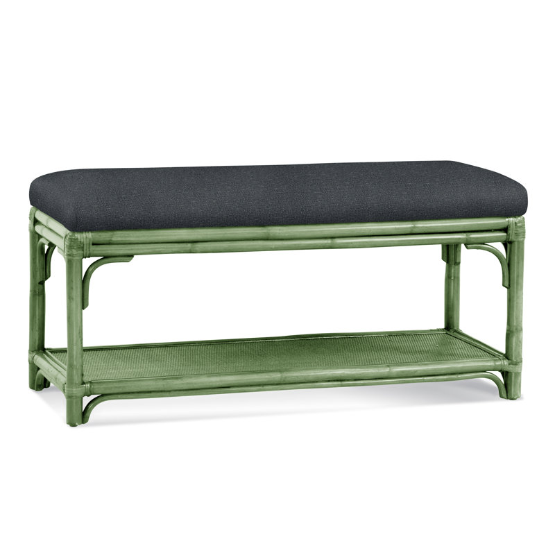 Summer Retreat Wicker Shelf Storage Bench, Celery, White Textured Performance; 0865-91