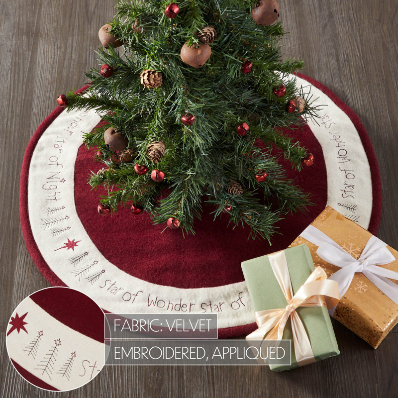 Burgundy and Cream Felt 24" Christmas Tree Skirt