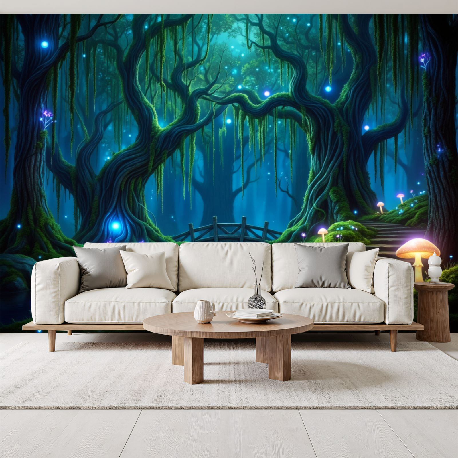 Red Barrel Studio Peel and Stick Wallpaper Glowing Forest Twisted Trees ...
