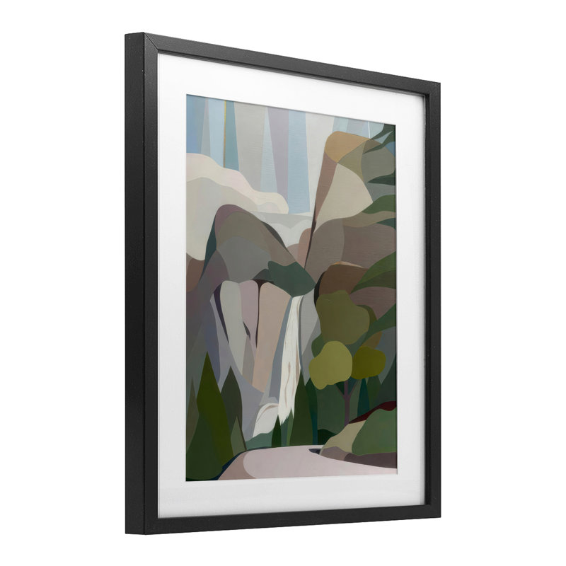 «Abstract Bridal Veil Falls», reproduction sous verre encadrée, conception par Melba Browne, Cadre noir minuit