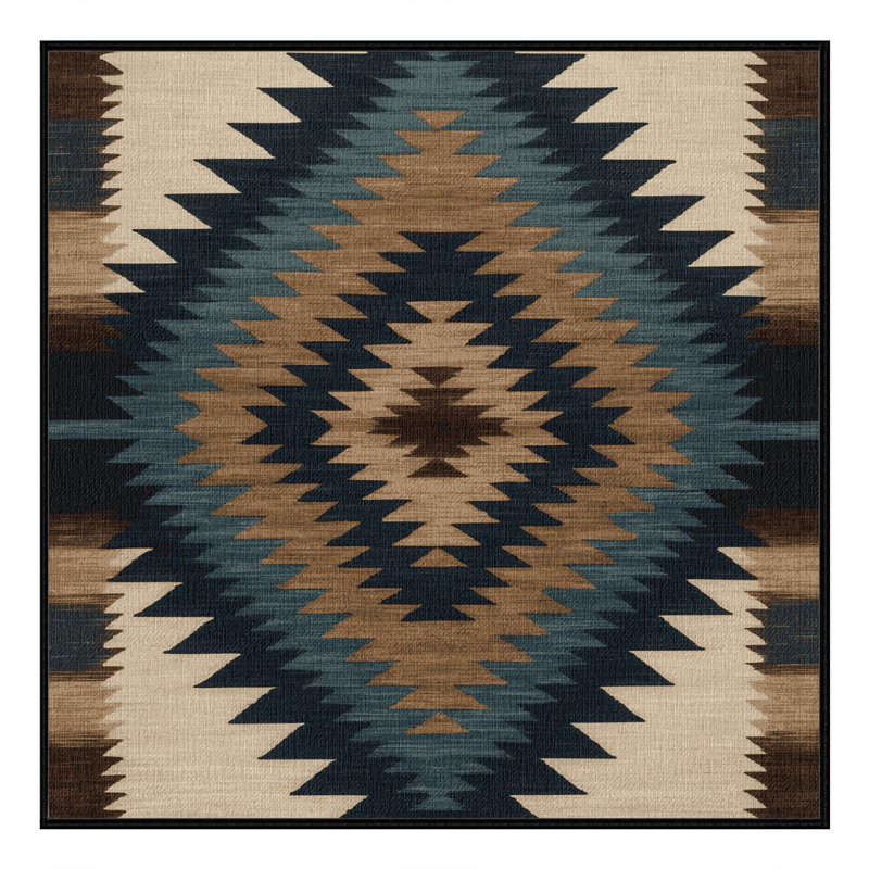 Washable Sierra Peaks Southwestern Area Rug, Square 4'