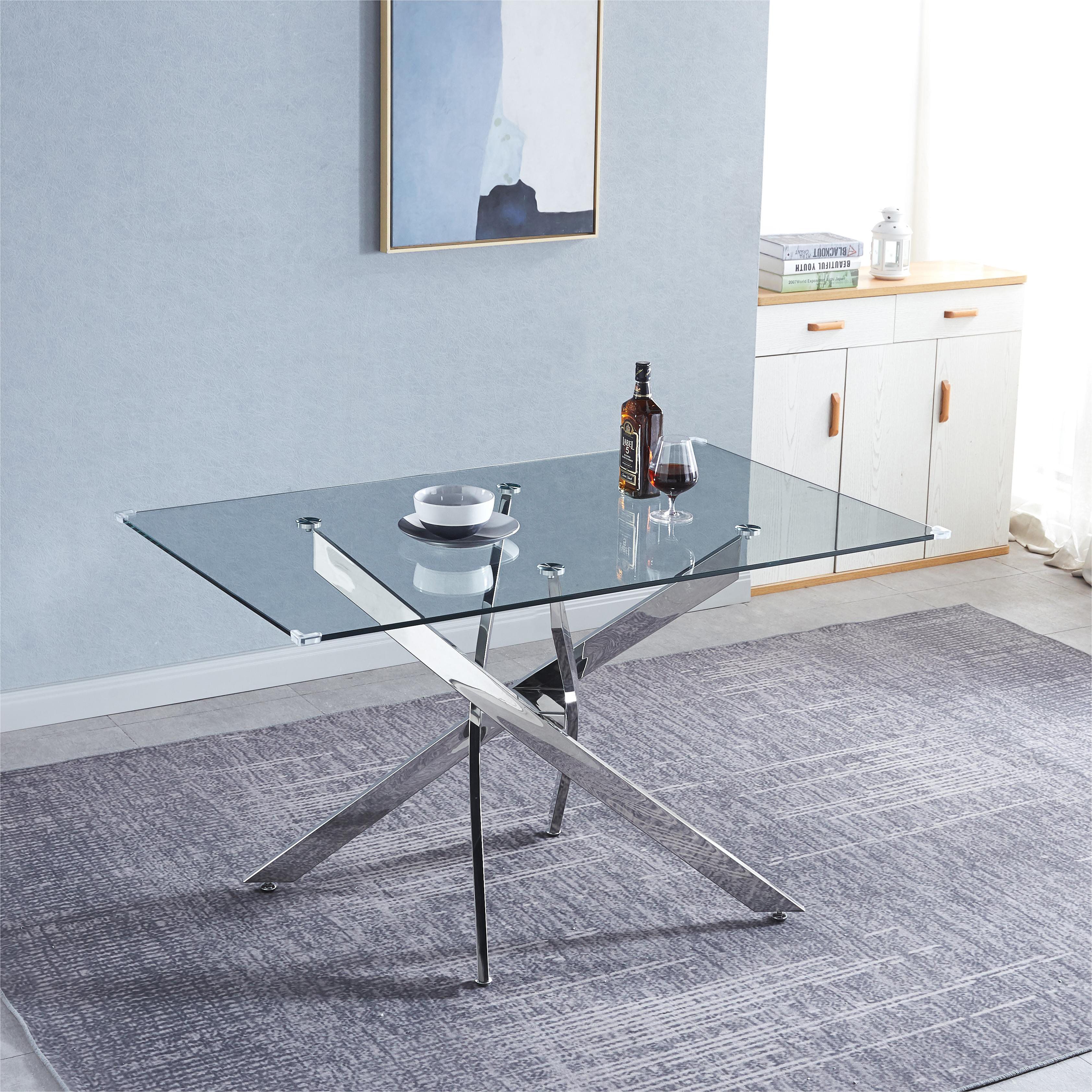 Ivy Bronx Hanska Rectangular CLEAR GLASS DINNING TABLE CLEAR GLASS AND