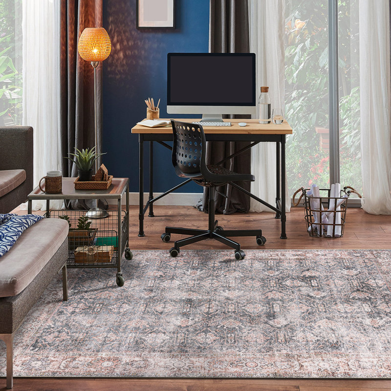 Tapis lavable à la machine d'inspiration rétro, Rectangle 7 pi 6 po x 9 pi 6 po