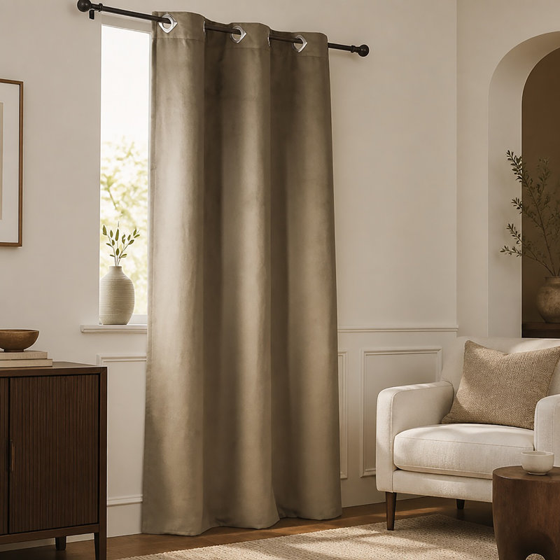 Suedine Room Darkening Single Curtain Panel, Taupe