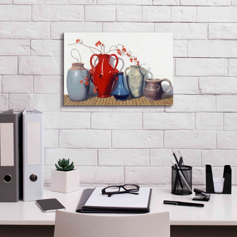 «Jotaro Vases And Vines On Canvas» par Cecile Baird, reproduction, H 12 po x l 18 po x P 0,75 po