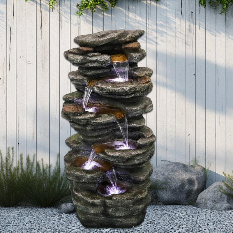 Cladine Weather Resistant Floor Fountain with Light, 40" H x 18"W x 12" D