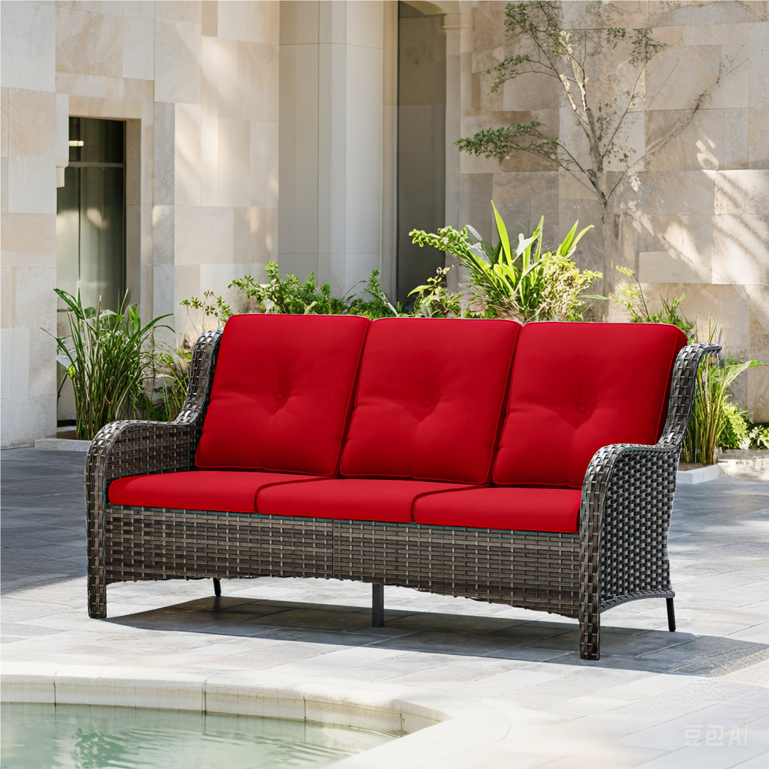 Anahit 73'' Wide Straight Wicker Patio Sofa with Cushions Red Barrel Studio® Cushion 