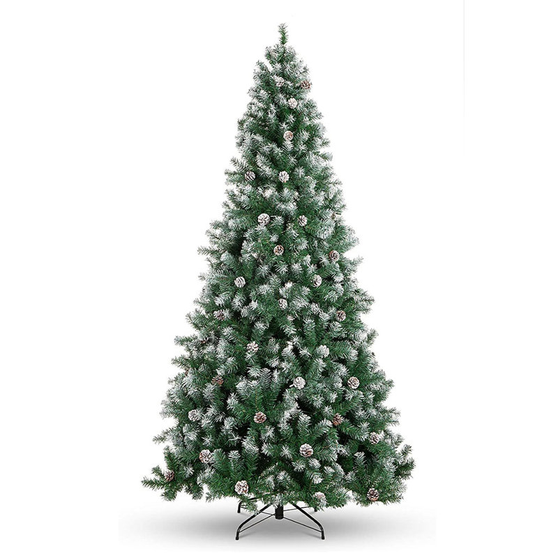 Arbre de Noël vert pin floqué / givré et pommes de pin, H 9 pi