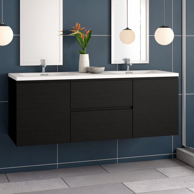Chelsei 58.75'' Double Bathroom Vanity with Plastic Top, Black