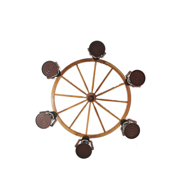 Rustic Wagon Wheel 6-Light Lantern Chandelier