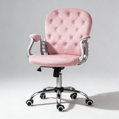 Fauteuil de bureau en velours, fauteuil de bureau capitonné avec accoudoirs rembourrés, hauteur réglable et roulettes pivotantes