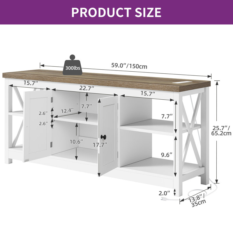 Modern Entertainment Center Media Console Table TV Stand With 3 Tier Storage Shelves For Living Room