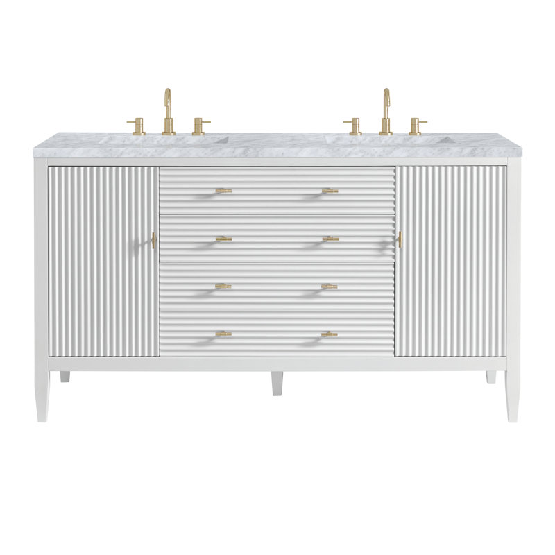 Myrrin 60'' W Double Vanity, Carrara White, Bright White, 8" Widespread
