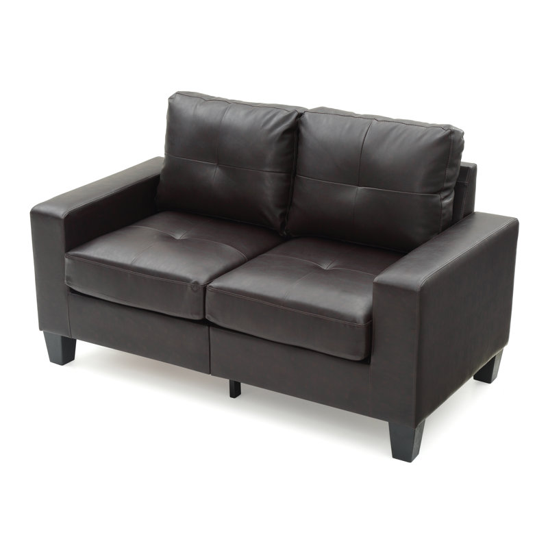 Causeuse Mucci, Simili cuir brun foncé, 36" H x 71" W x 32" D