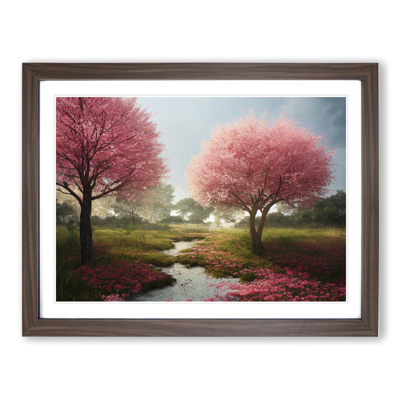 Blissful Cherry Blossom Trees - Framed Print, 34cm H x 46cm W x 2cm D, Walnut