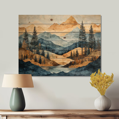 Majestic Natures Layers Of Mountains II - paysage de montagne, décoration murale en bois - sur bois de pin naturel