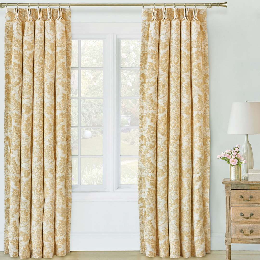Sabelle Linen Blend Damask Room Darkening Thermal Pinch Pleat Single Curtain Panel Eastern Accents 