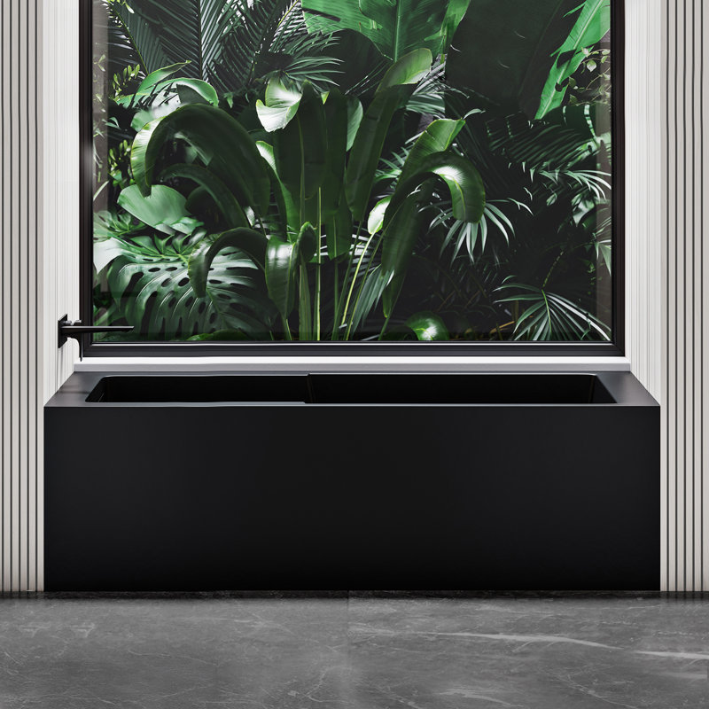 Baignoire à tablier Voltaire 60 x 30 avec jupe, vidange à gauche, fini noir mat, trop-plein intégré et accoudoir, bonde incluse
