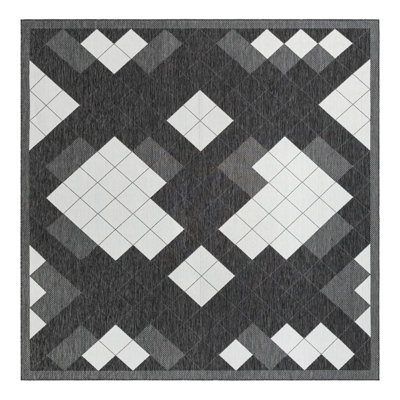 Tapis intérieur / extérieur en polypropylène géométrique tissé à la machine en noir / blanc