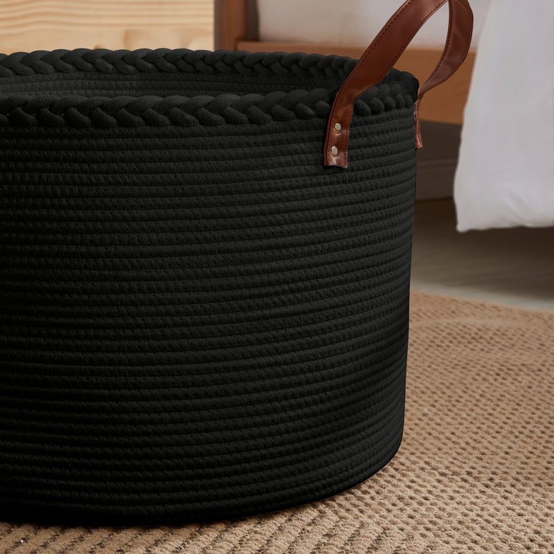Fabric Laundry Basket with Handles, Black
