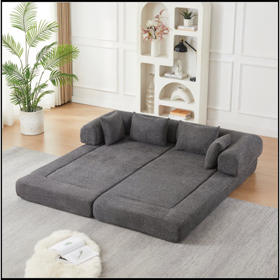 78.9-inch Convertible Chenille Sofa Bed with Removable Armrests and Throw Pillows for Versatile Home Use and Guest Accommodation