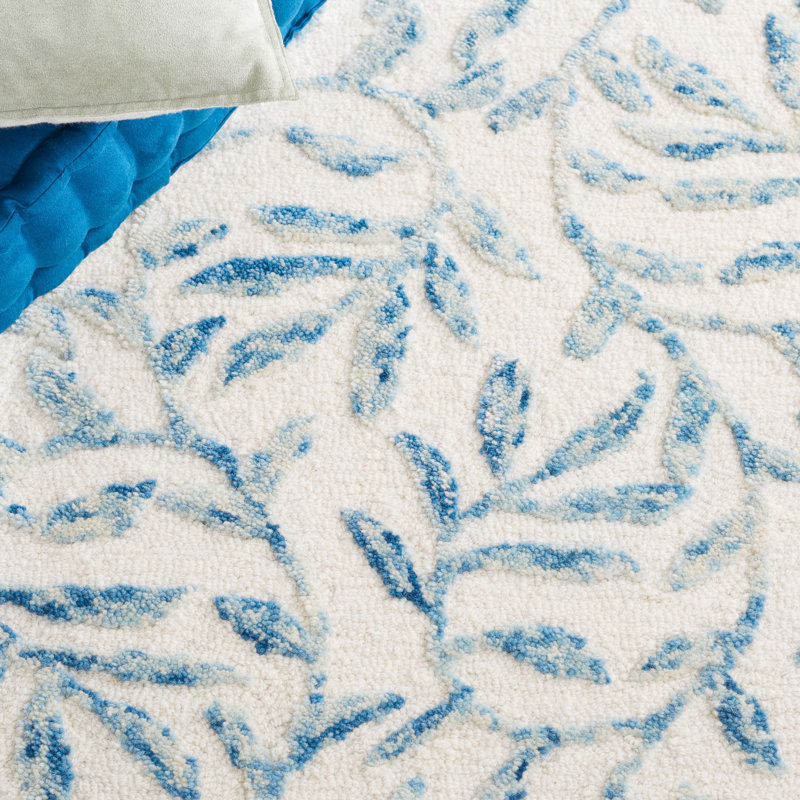 Jardin Hand Tufted Wool/Cotton with Latex Floral Rug in Ivory/Blue, Rectangle 3' x 5'