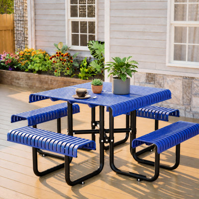 Ensembles de salle à manger spacieux pour le patio, acier métallique de 80,7 pouces, salle à manger moderne pour la cour arrière