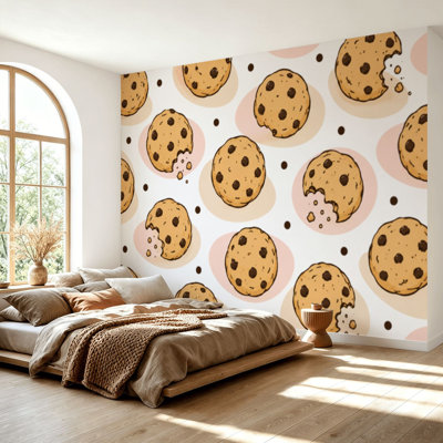 Papier peint auto-adhésif Biscuits de papier peint sans soudure Simple fond de plat de biscuits croquis dessinés à la main Papier autocollant amovible pour mur de salon H 69 po x l 96 po