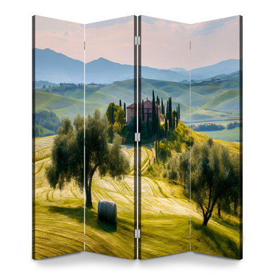 Paravent pliant à 4 panneaux, séparation de pièce, Royal Val d'Orcia, Toscane, Italie, en toile, cloison de protection autoportante, séparation d'intimité