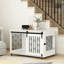 Meuble de 39,96 po moderne pour cage de chien, blanc avec porte de grange coulissante et côté pour petits et moyens chiens d'intérieur, barres en métal, roues verrouillables, cage d'assemblage facile à déplacer sur la surface fonctionnelle, barres de chenil