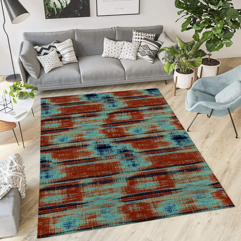 Tapis intérieur / extérieur rectangulaire en polyester tissé à la machine en rouge / bleu, Rectangle 2 pi x 3 pi