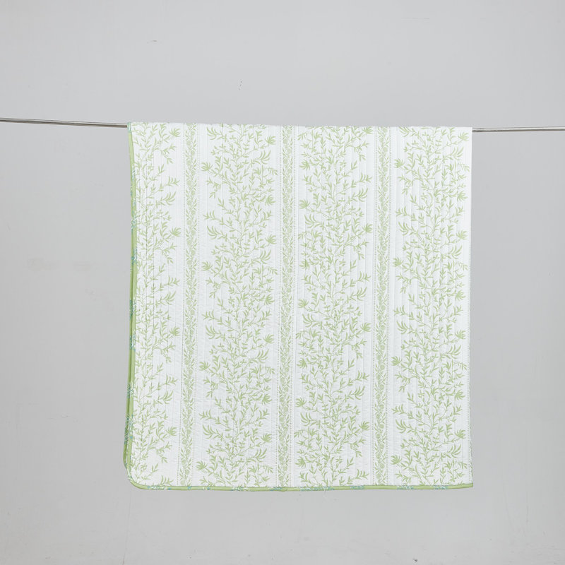 Twin Green Floral Reversible Microfiber Quilt Set with Shams