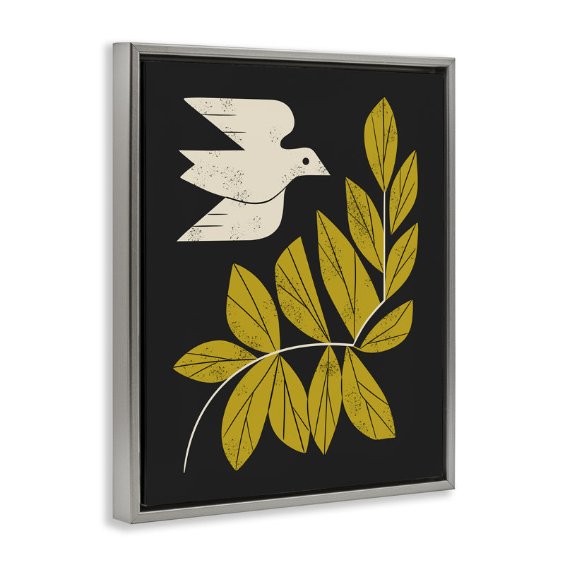 Cadre flottant Mid-Century colombe et branches, design par Renea L. Thull, H 31 po x l 25 po, Cadre flottant gris lustré