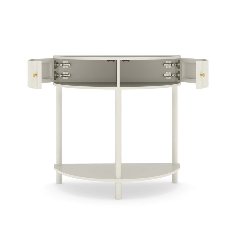 Console demi-lune Artisan-Wave, Blanc, crème