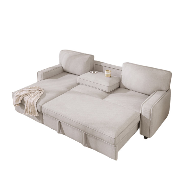 Canapé modulaire en L avec lit escamotable, canapé-lit avec port USB et 2 porte-gobelets